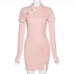 12Stylish Pink Bodycon Slit Mini Dress With Sleeves