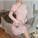 10Stylish Pink Bodycon Slit Mini Dress With Sleeves