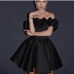 3Stylish Pure Color Ruffled Off The Shoulder Dress