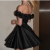 8Stylish Pure Color Ruffled Off The Shoulder Dress