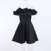 10Stylish Pure Color Ruffled Off The Shoulder Dress