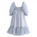 8Stylish Square Neck Puff Sleeve Ruffled Midi Dress