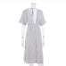 13Stylish Striped  Short Sleeve Zipper V Neck Dress