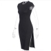 12Summer Black Cap Sleeve Slit Knee Length  Dress