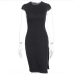 13Summer Black Cap Sleeve Slit Knee Length  Dress