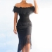 1Summer Black Off The Shoulder Ladies Short Sleeve Dress