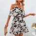 12Summer Chiffon Floral Cold Shoulder Short Dress