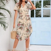 Summer Fashion Printed Short Sleeve Floral Dress