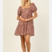 1Summer Square Neck Print Short Sleeve Dress