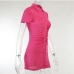 12Temperament Button Down Ruched Short Sleeve Dress