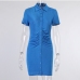 7Temperament Button Down Ruched Short Sleeve Dress