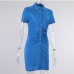 8Temperament Button Down Ruched Short Sleeve Dress