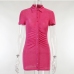 10Temperament Button Down Ruched Short Sleeve Dress