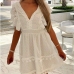 1Temperament Deep V Neck White Short Sleeve Dress