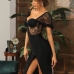 4Temperament Lace Rhinestone Slit Black Party Dresses