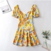 7Tie Wrap Flower Printed Short Sleeve Ruffle Dress