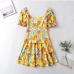 8Tie Wrap Flower Printed Short Sleeve Ruffle Dress