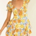 1Tie Wrap Flower Printed Short Sleeve Ruffle Dress