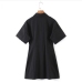 18Turn-down Collar Solid Short Sleeve Shirt Dress