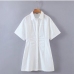 27Turn-down Collar Solid Short Sleeve Shirt Dress