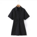 28Turn-down Collar Solid Short Sleeve Shirt Dress