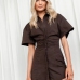 1Turn-down Collar Solid Short Sleeve Shirt Dress