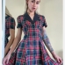 3Vintage Notch Collar Short Sleeve Plaid Dress
