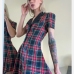 4Vintage Notch Collar Short Sleeve Plaid Dress