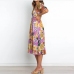 4Vintage Square Neck Floral Print Midi Dress