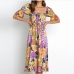 1Vintage Square Neck Floral Print Midi Dress
