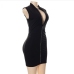 12Zipper Up  Hot Drilling  Bodycon Black Short Dress