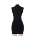 13Zipper Up  Hot Drilling  Bodycon Black Short Dress