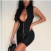 6Zipper Up  Hot Drilling  Bodycon Black Short Dress