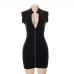 11Zipper Up  Hot Drilling  Bodycon Black Short Dress