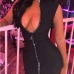 1Zipper Up  Hot Drilling  Bodycon Black Short Dress