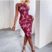 1 Fashionable Printed One Shoulder Sleeveless Knee Length  Dress
