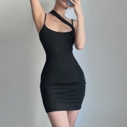  Knitting Irregular Backless Solid One Piece Dress