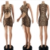5 Leopard Print Lace Up Sleeveless Dress