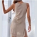 4 Pure Color Sleeveless Dual Slit Knitted Dress