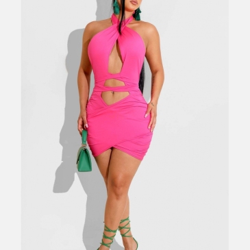  Sexy Halter Backless Hollowe Out Bodycon Dress