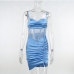 5 Sexy Lace Patchwork Pure Color Ruched Dress