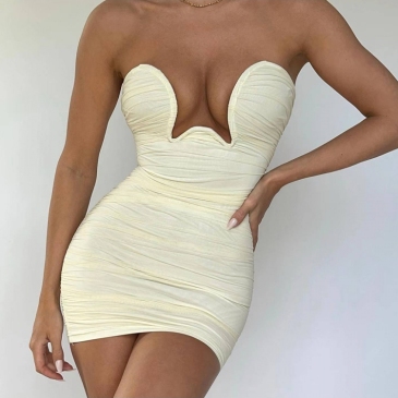  Sexy Pure Color Ruched Strapless Dress