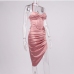 8Alluring Fishbone Satin Ruched Halter Neck Dress