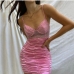 9Alluring Pink Backless Ruched Sleeveless Dresses