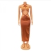 7Alluring Solid Hollow Out  Backless Halter Midi Dress