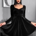 4Black Lace Trim Long Sleeve Dresses For Women