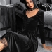 5Black Lace Trim Long Sleeve Dresses For Women