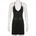 5Charming Black V Neck Backless Sleeveless Mini Dress