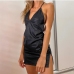 1Charming Black V Neck Backless Sleeveless Mini Dress