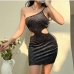 3Charming Cut Out Sleeveless One Shoulder Mini Dress